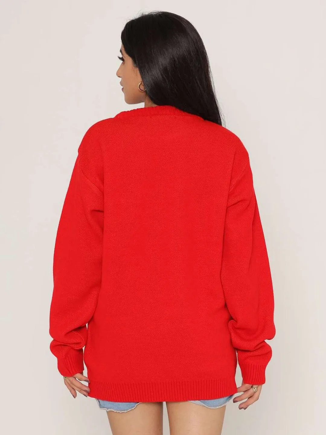 Red Self-Design Wool Pullover