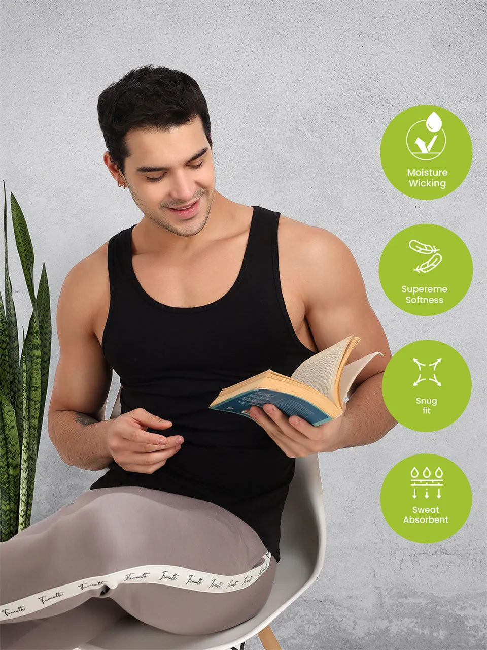 Regular Fit Organic Cotton Comfort Vest for Men-Pack of 5