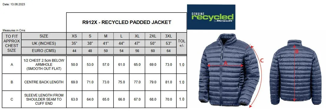 Result Recycled Unisex Padded Jacket | Lightweight | Showerproof | 3 Colours | XS-3XL