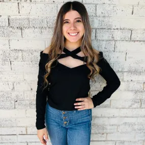Rib Knit with Front Cut Out and Cross Neck Banded Top*