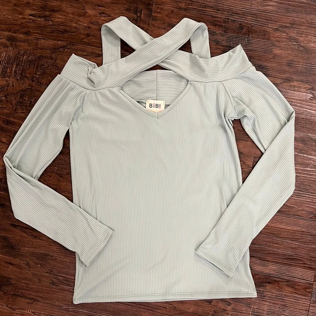 Rib Knit with Front Cut Out and Cross Neck Banded Top*