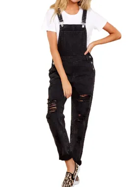 Ripped Denim Backpack Shoulder Straps Overall