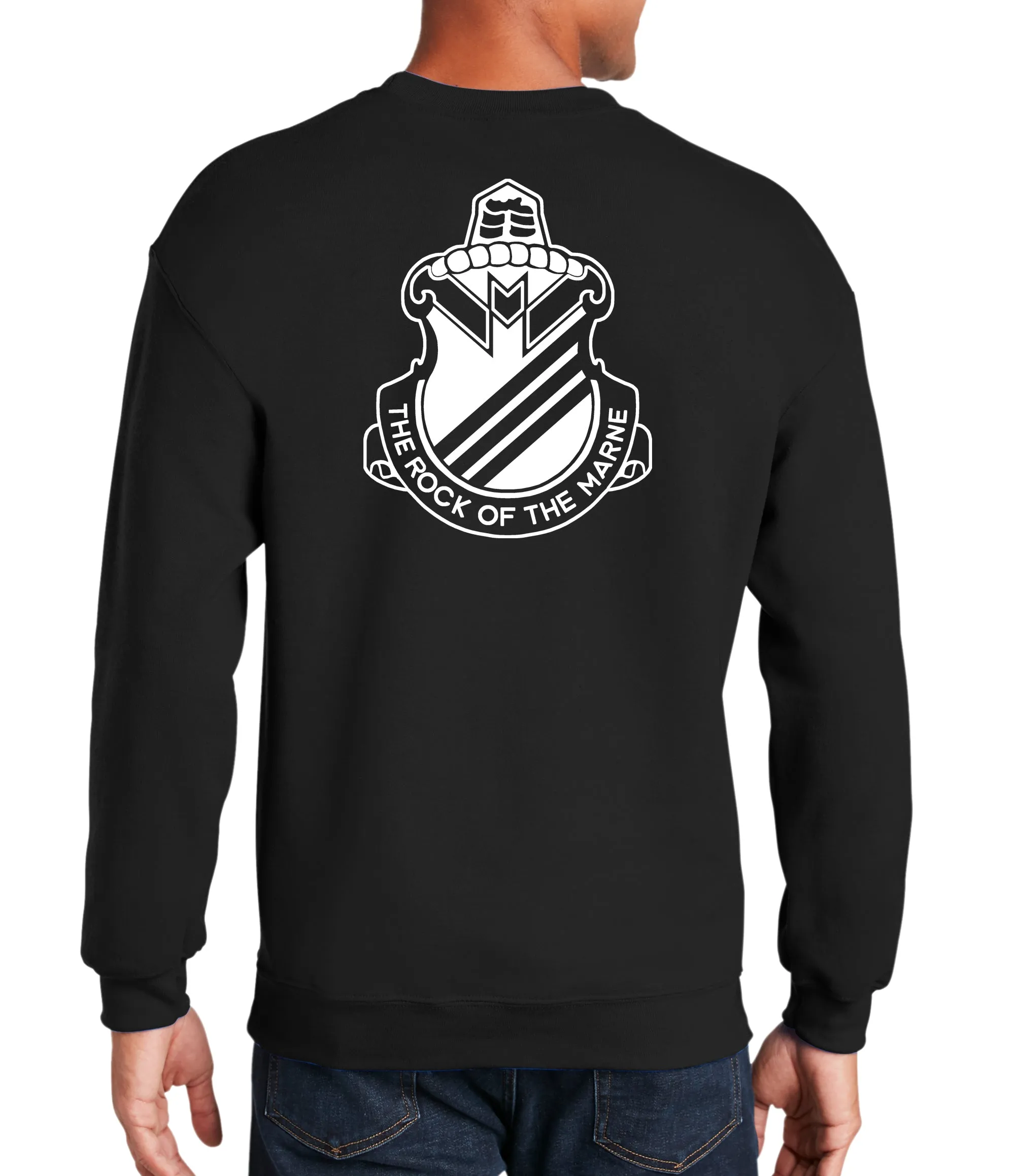 Rock of The Marne - (White Design on Back) Crewneck Unisex Sweatshirt. Comes in Multiple Colors