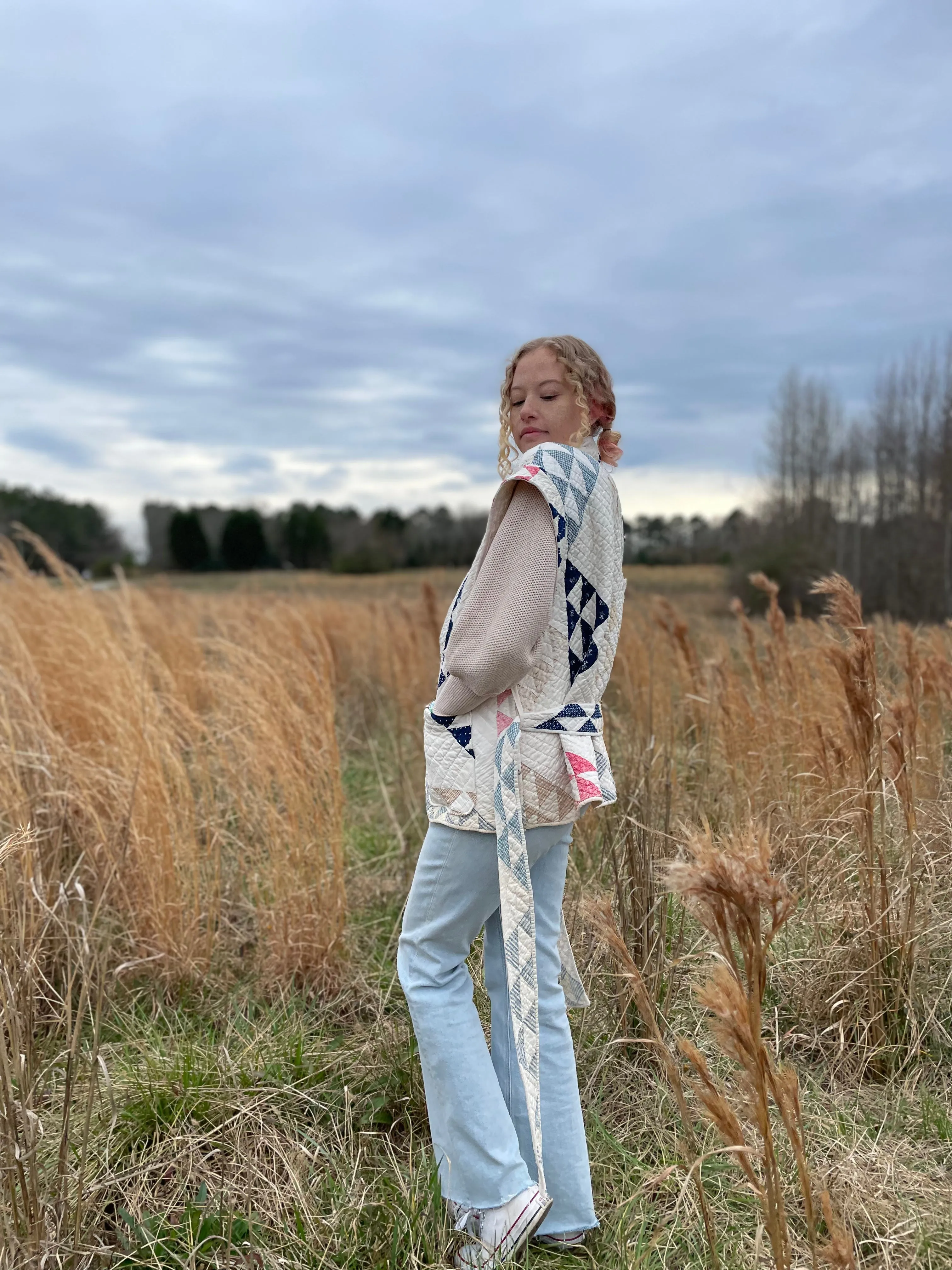 Rosalie Reclaimed Quilted Vest - Navy and Pastel