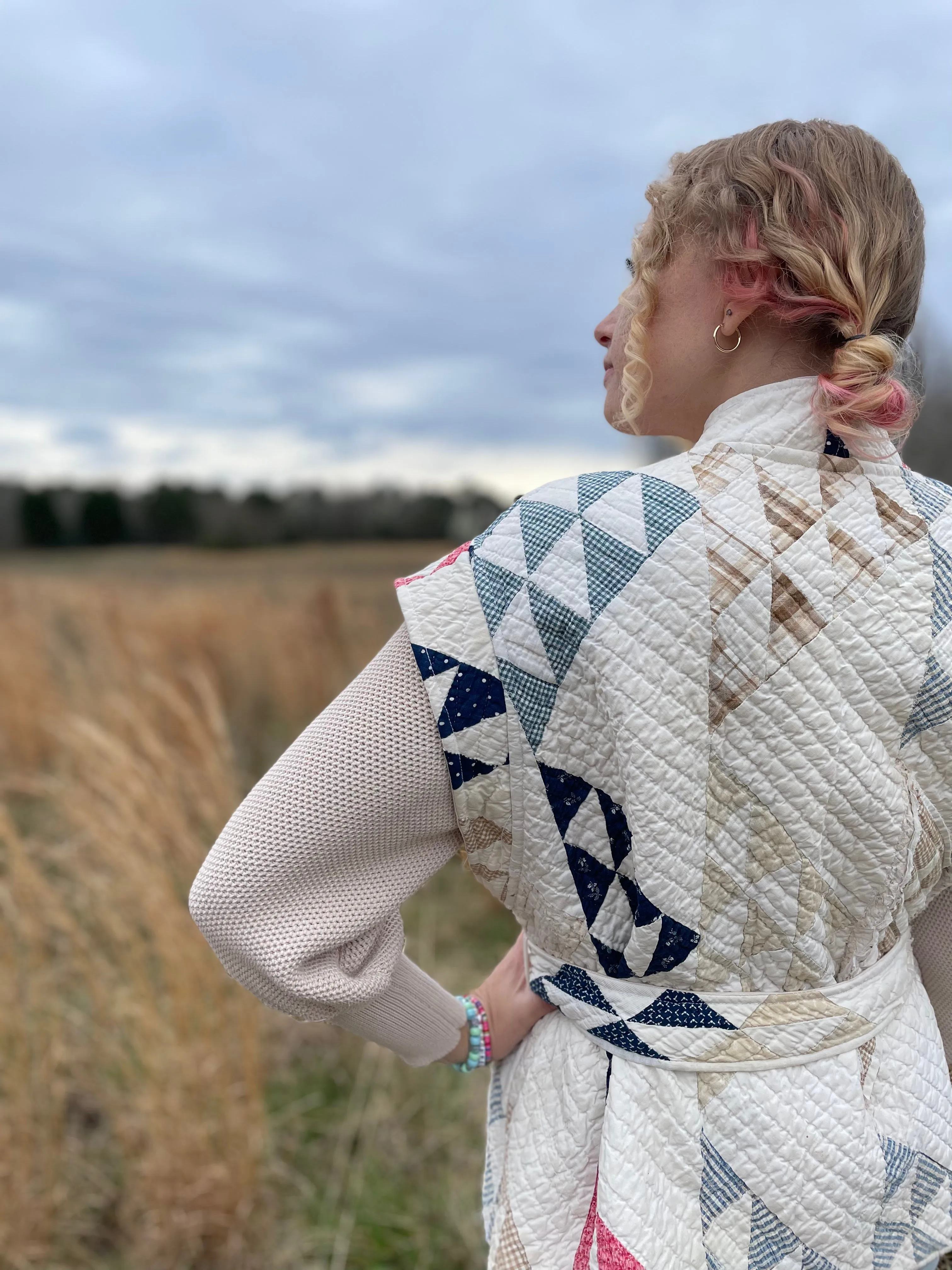 Rosalie Reclaimed Quilted Vest - Navy and Pastel