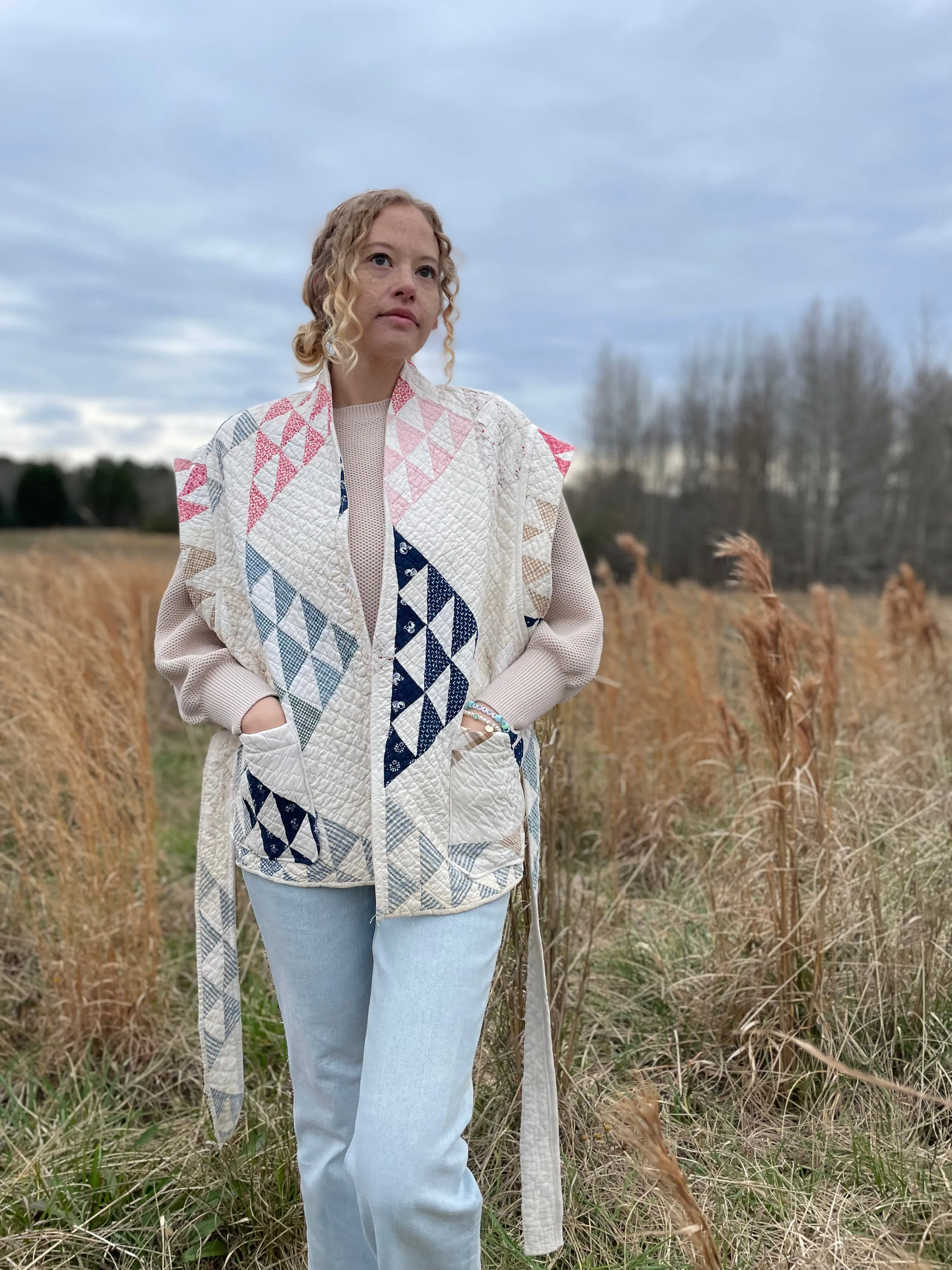 Rosalie Reclaimed Quilted Vest - Navy and Pastel