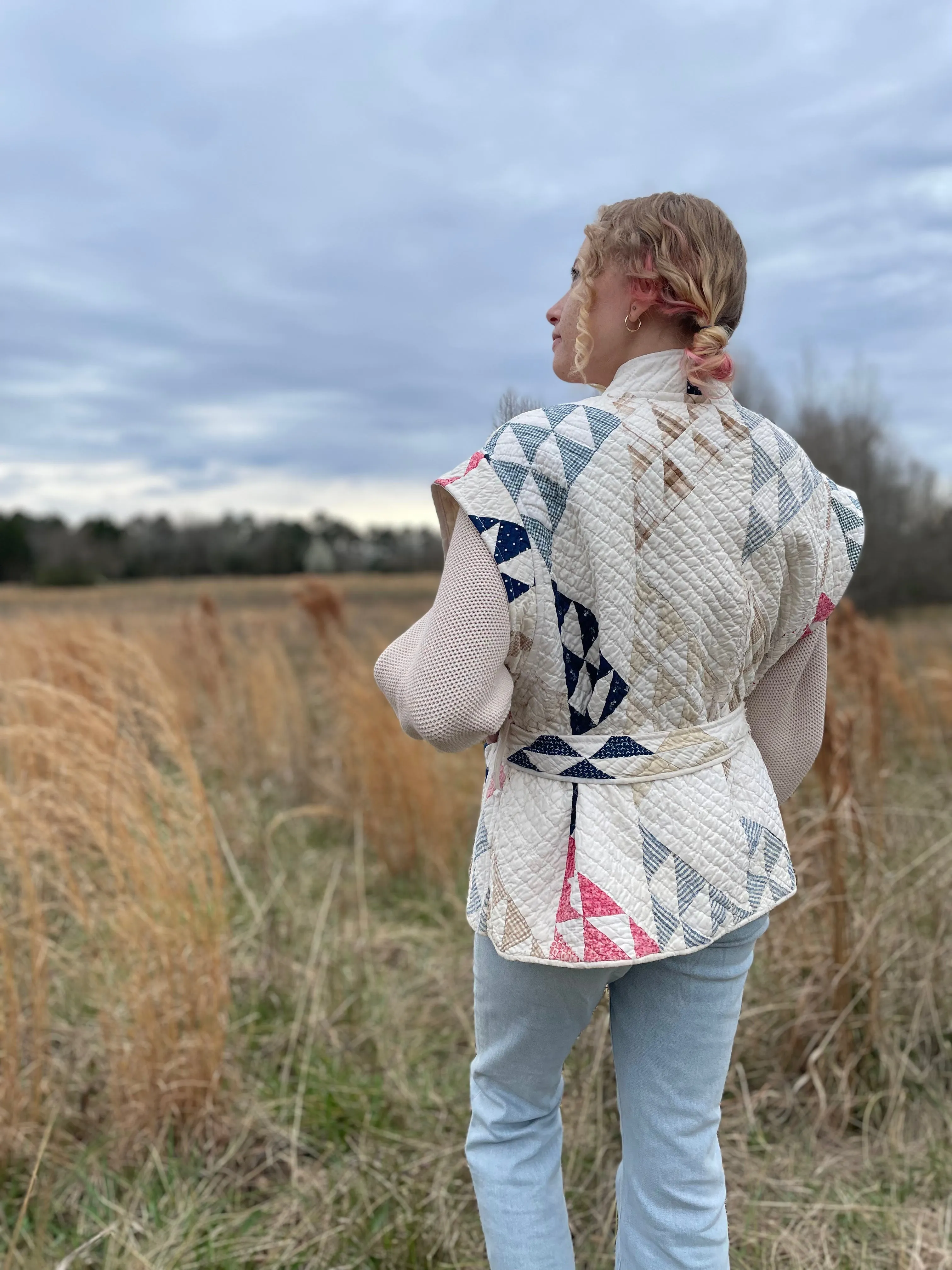 Rosalie Reclaimed Quilted Vest - Navy and Pastel