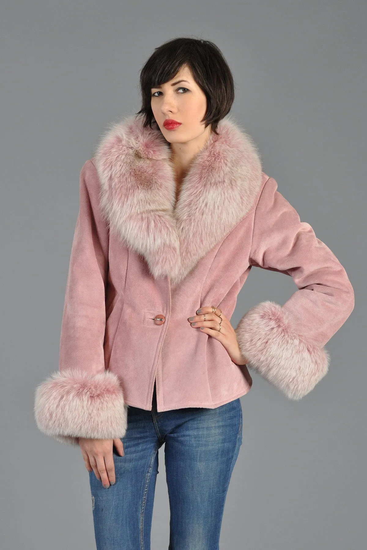 Rose Suede   Fox Fur Jacket