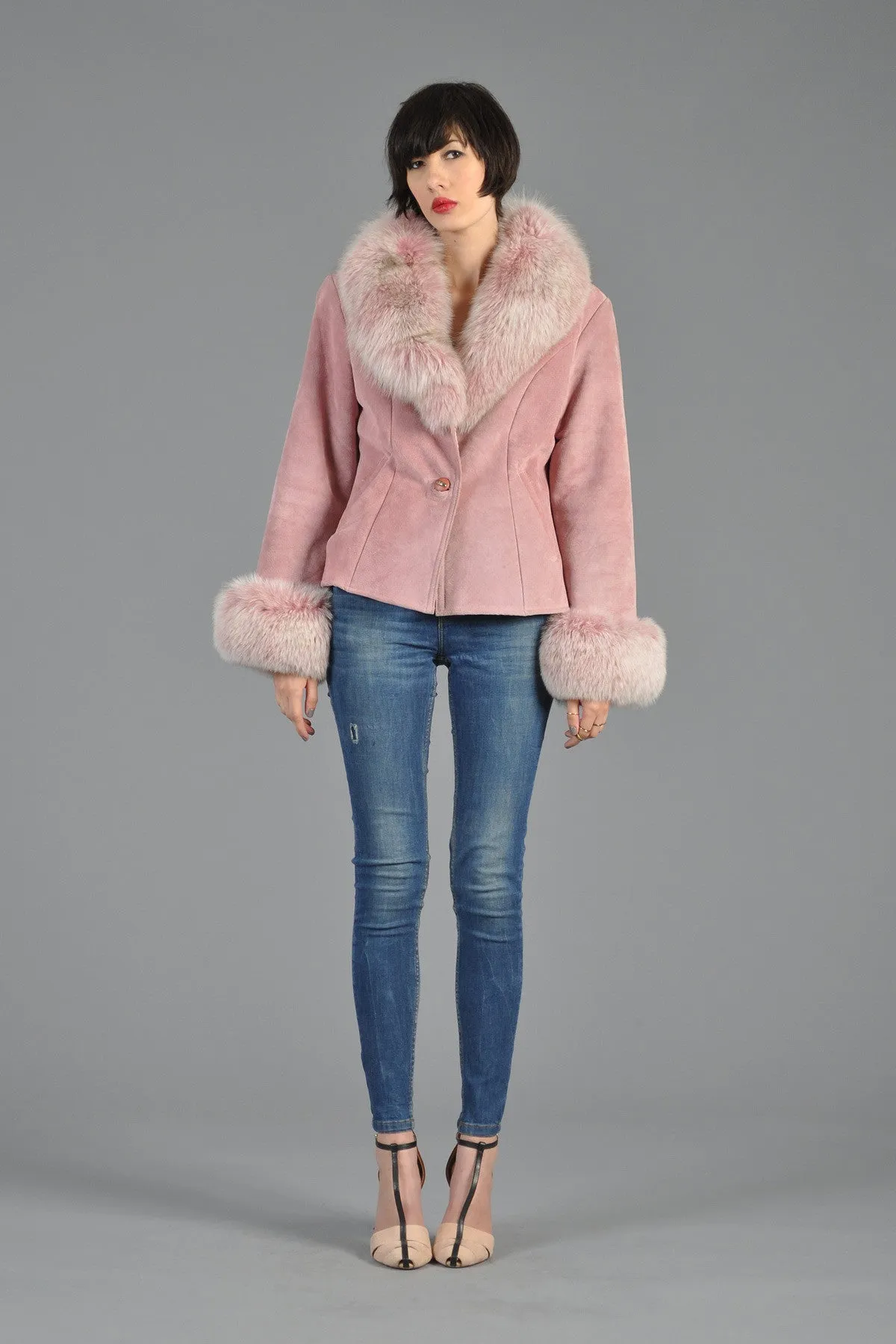 Rose Suede   Fox Fur Jacket