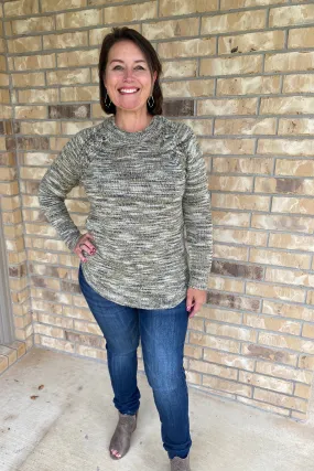 Rounded Neck Marbled Knit Sweater