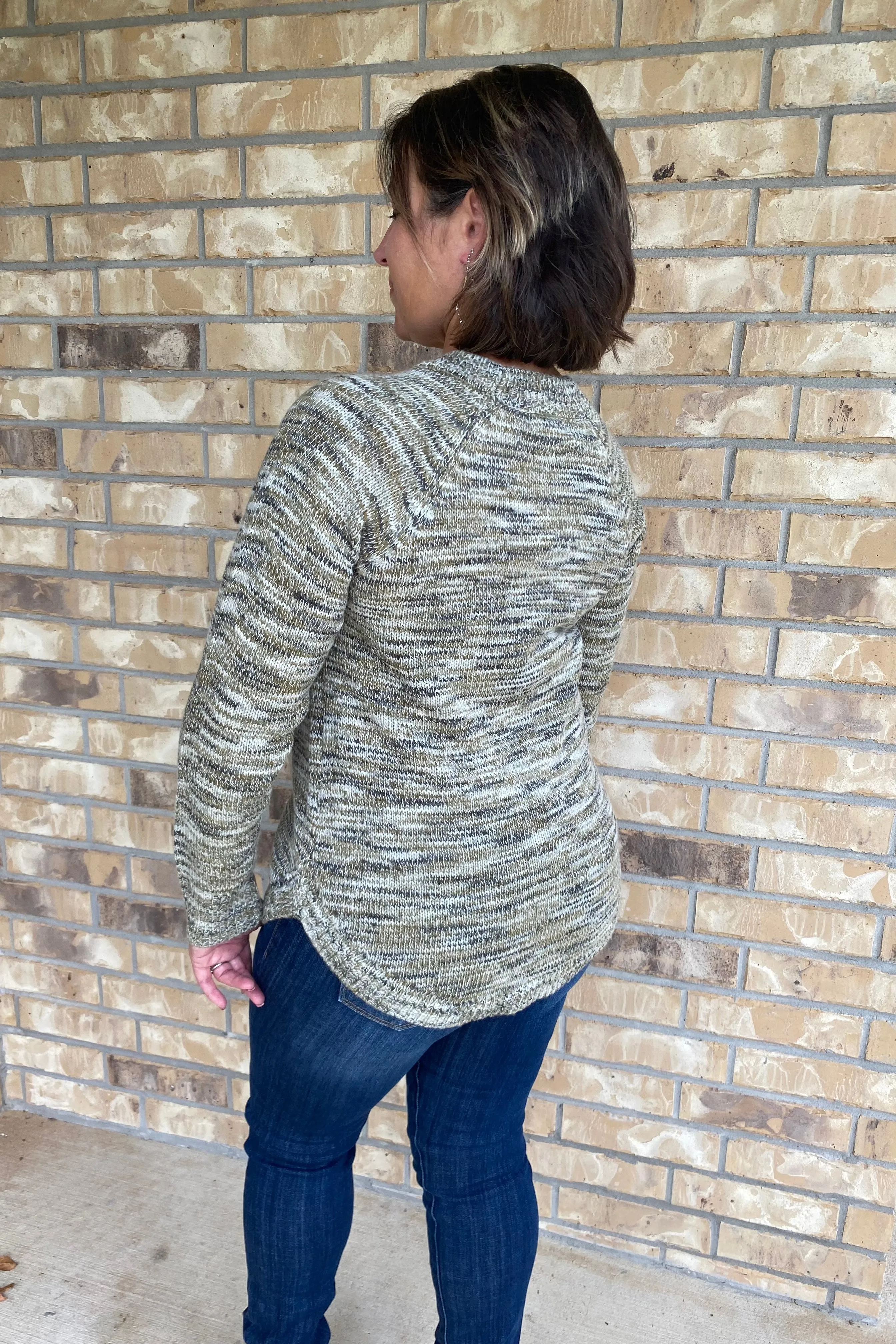 Rounded Neck Marbled Knit Sweater