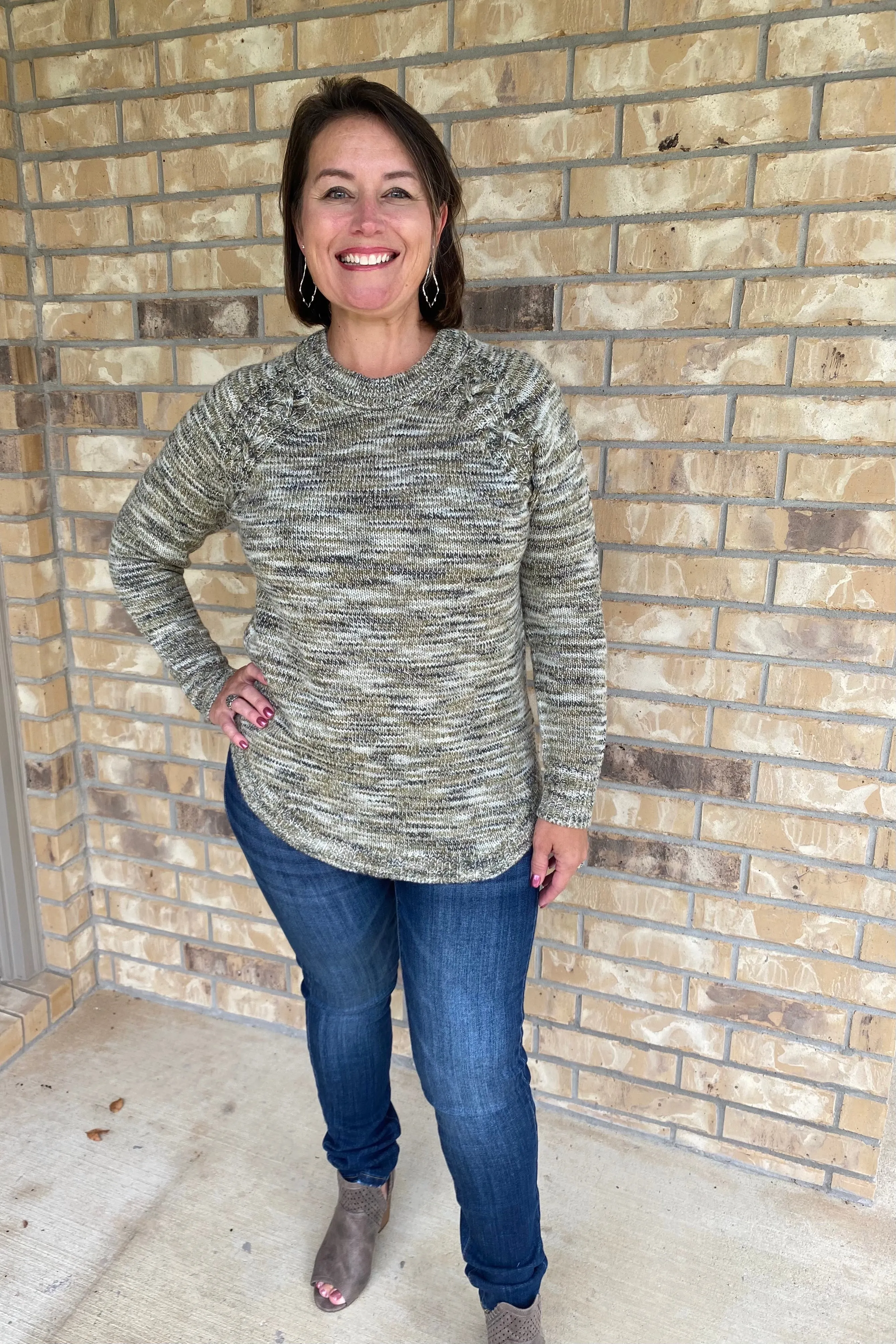 Rounded Neck Marbled Knit Sweater