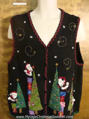 Santas Decorating Trees Funny Christmas Sweater Vest