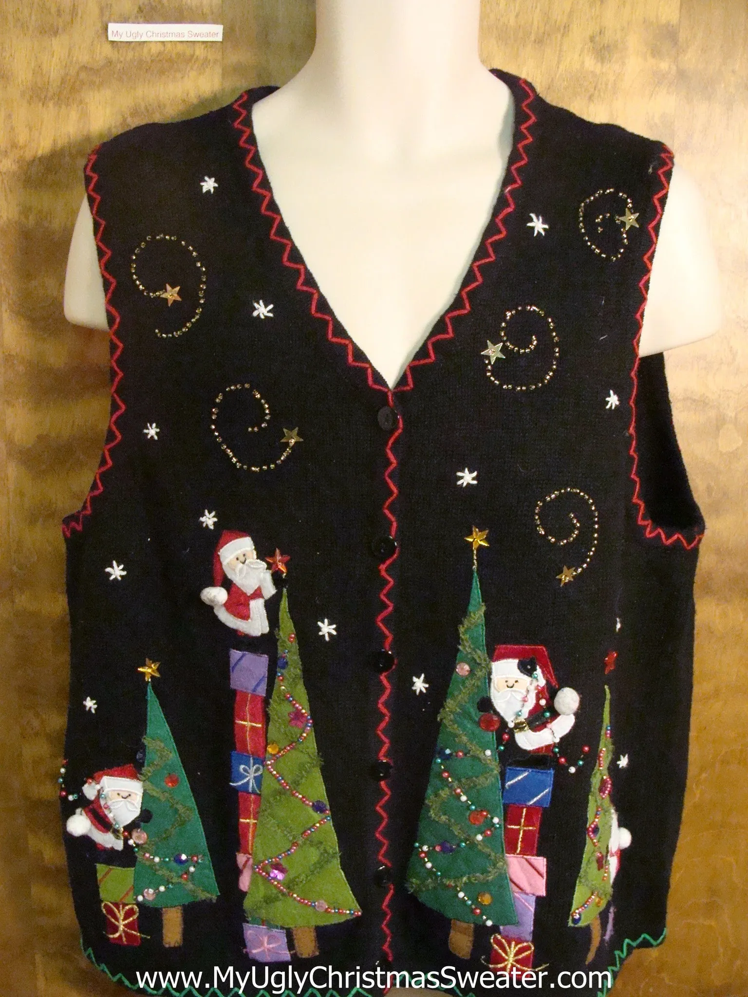 Santas Decorating Trees Funny Christmas Sweater Vest