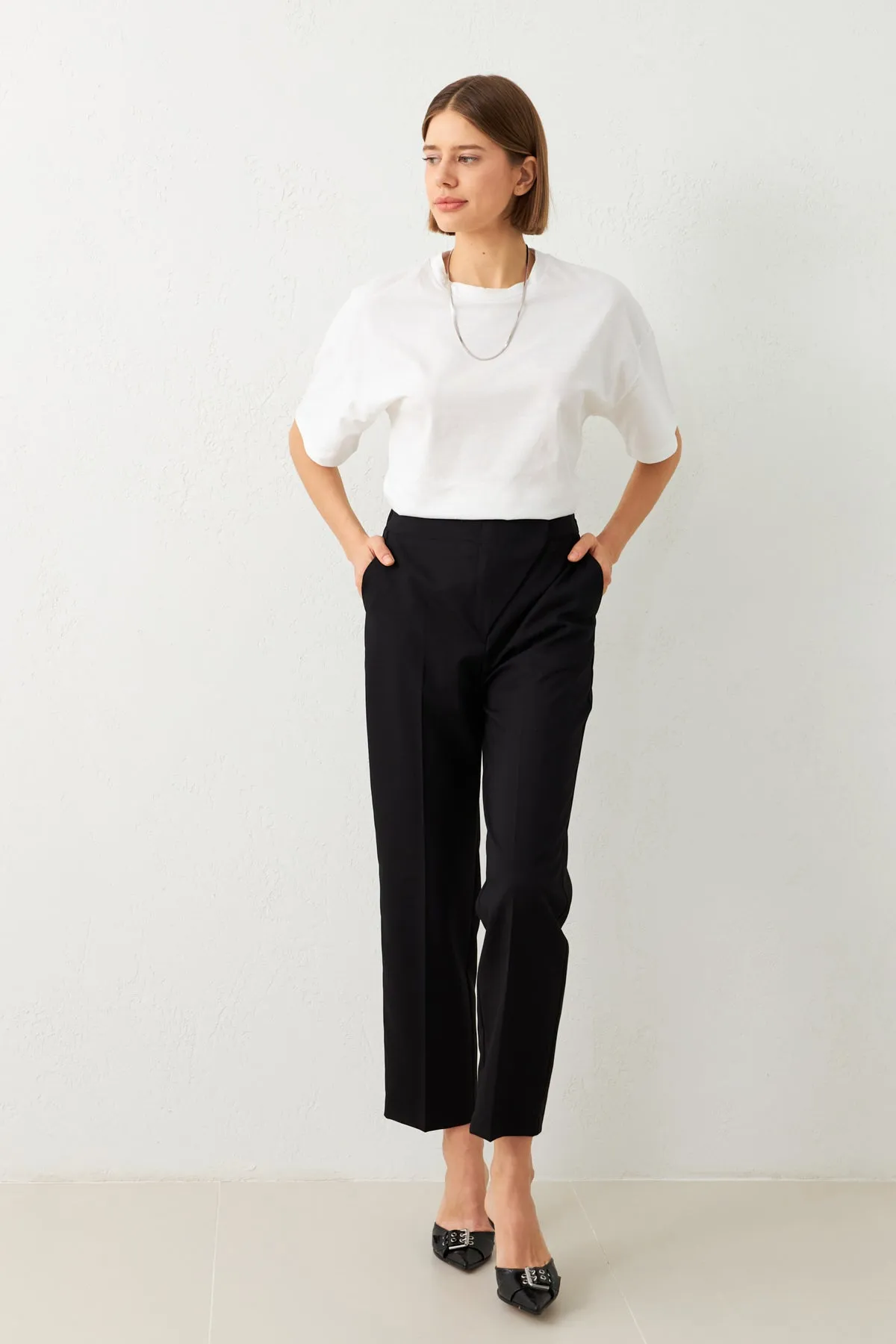 Setre Asymmetric Closure Elastic Waist Trousers Black