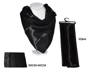 SF2418B BLACK SATIN SILKY SCARF