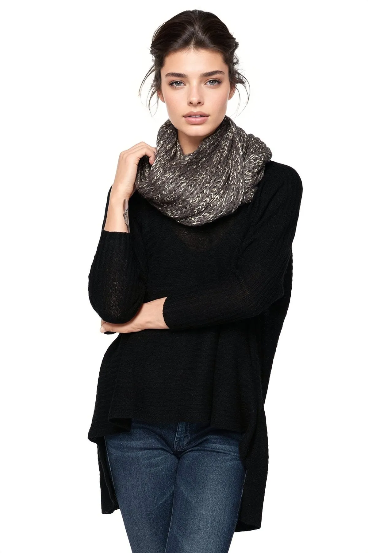 Shimmer Knit Infinity Scarf with Metallic Yarn