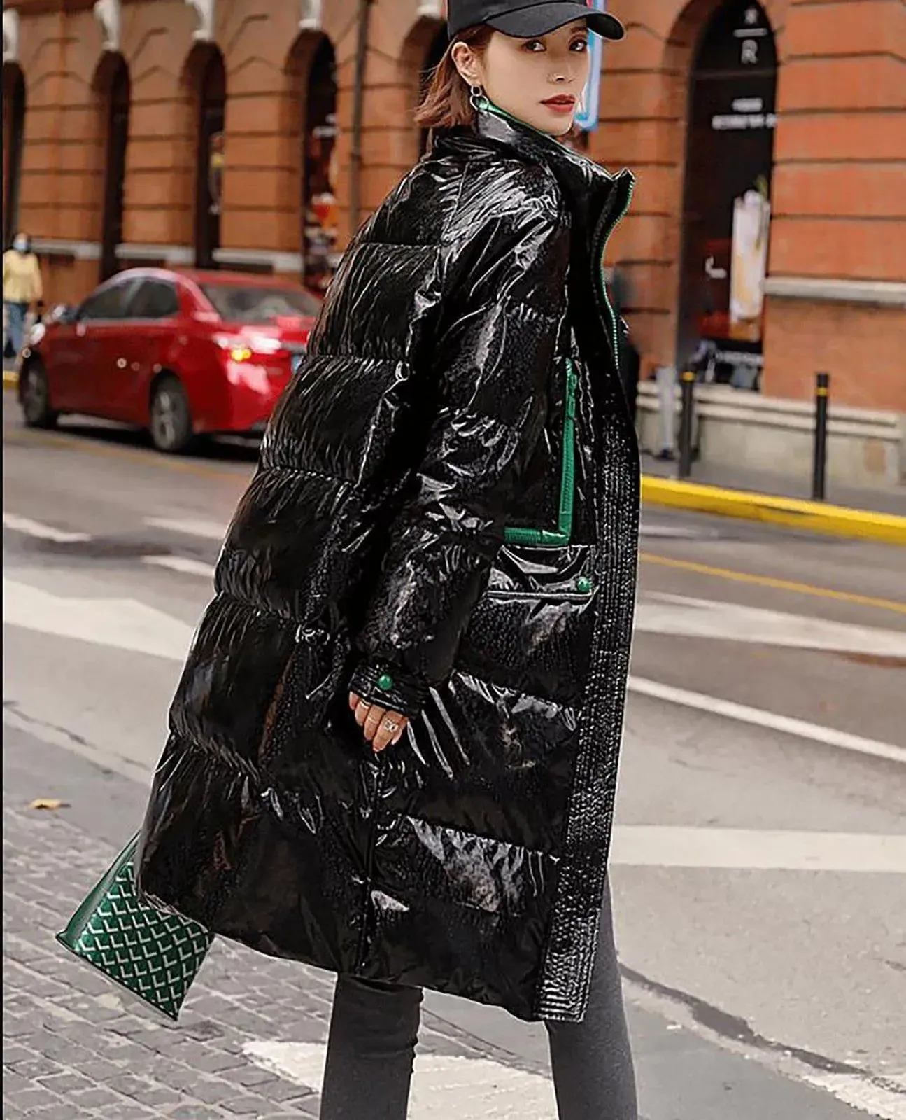 Shiny Stand Collar Thigh Length Down Puffer Coat