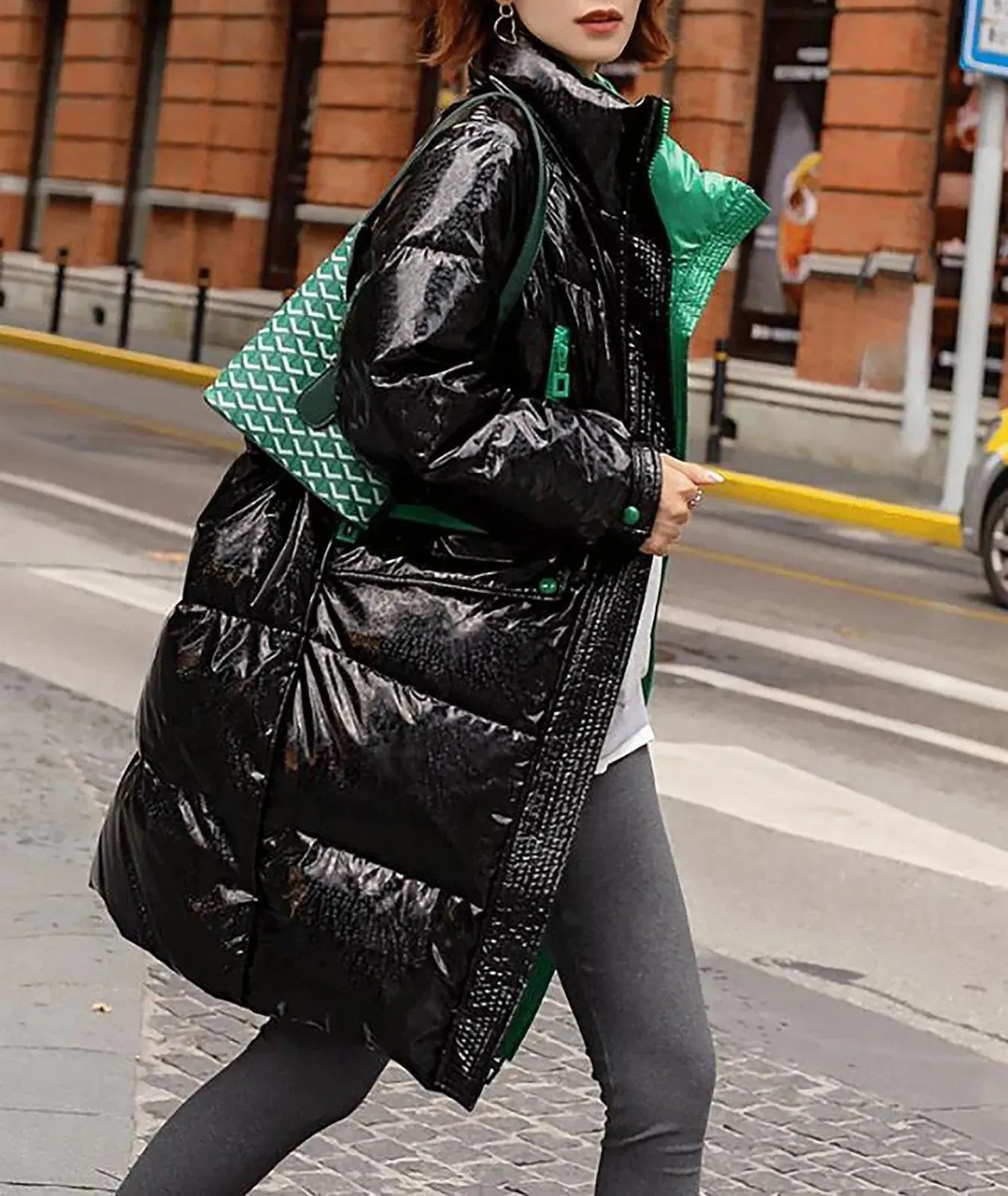 Shiny Stand Collar Thigh Length Down Puffer Coat