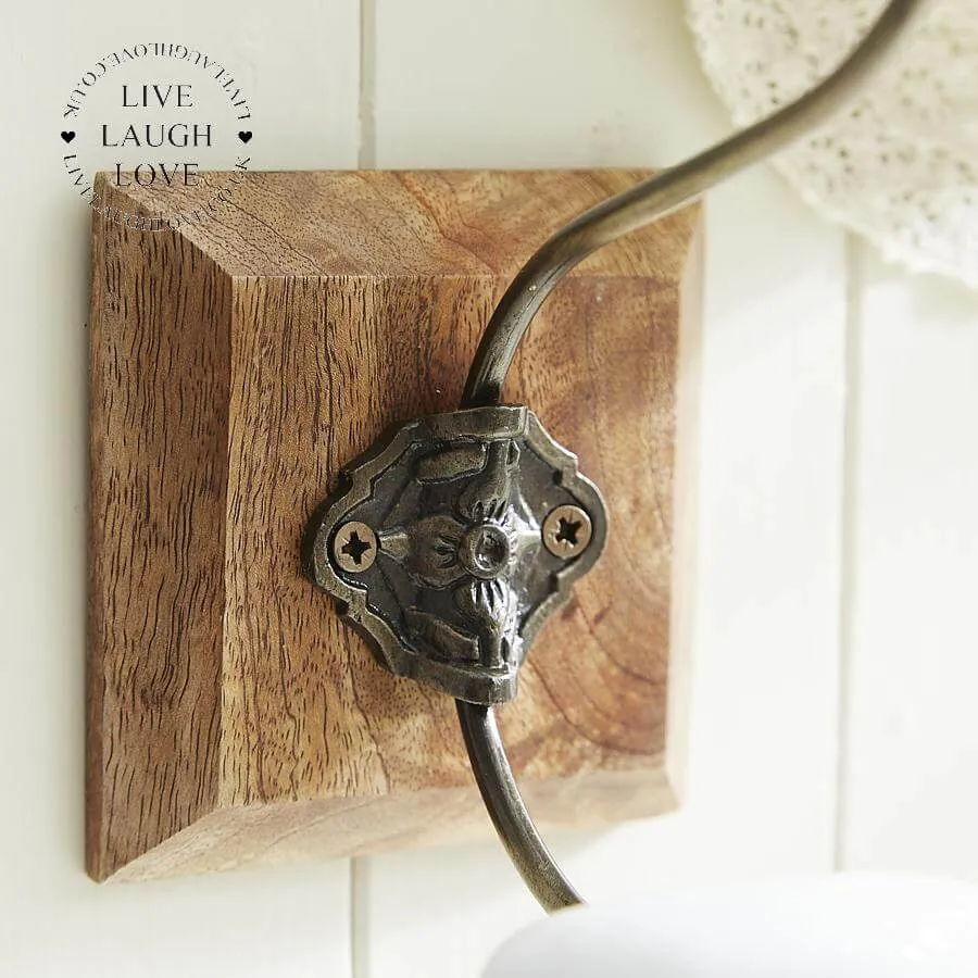 Single White Hook On Wooden Base