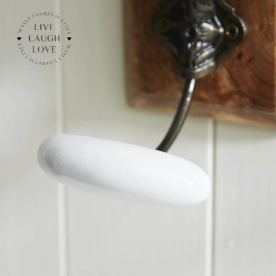Single White Hook On Wooden Base