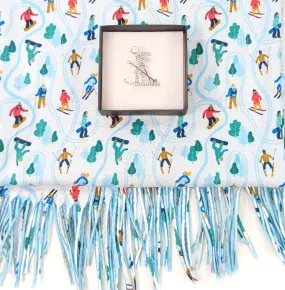 Skiing Gift Set - Skier Pashmina Style Scarf & Brooch