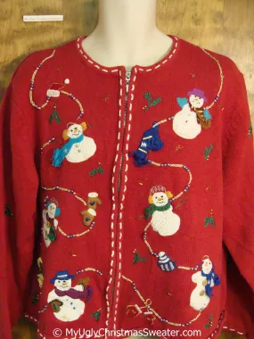 Snowmen on a String Ugly Christmas Sweater