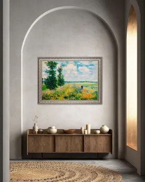 Spring Fields - Painted by Claude Monet - Circa. 1899. Premium Gold & Silver Patinated Frame. Ready to Hang! Stunning Designer Statement! Available in 3 Sizes - Small - Medium & Large.