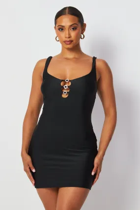Stay Pretty Open Front Rhinestone Trim Mini Dress