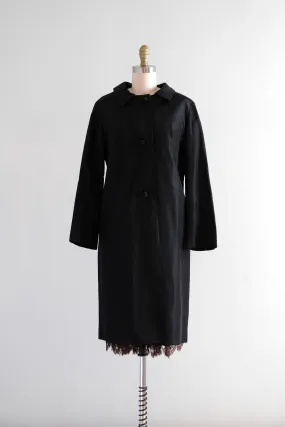 Stunning 1960's Black Taffeta Evening Coat with Autumnal Satin Lining / Sz M