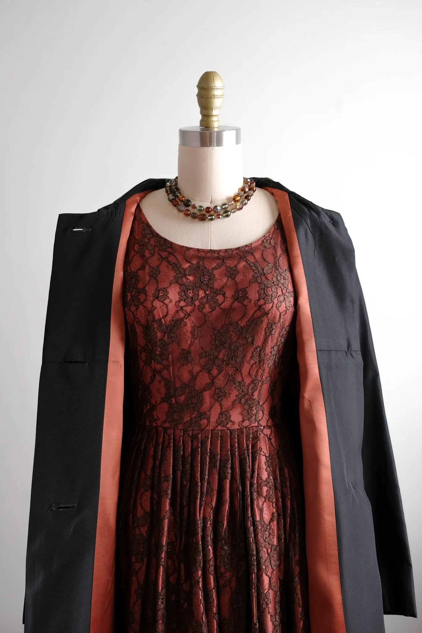 Stunning 1960's Black Taffeta Evening Coat with Autumnal Satin Lining / Sz M