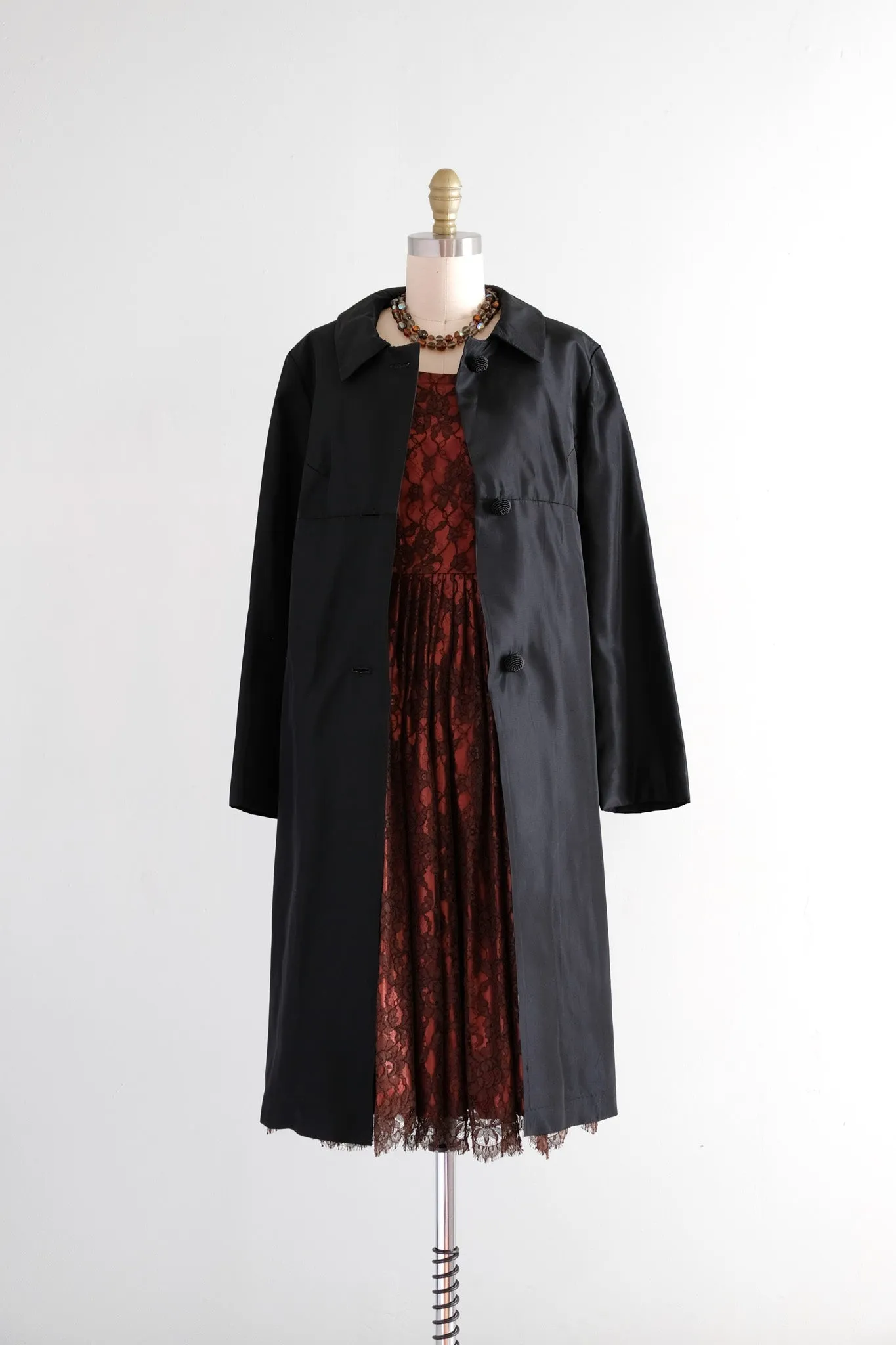 Stunning 1960's Black Taffeta Evening Coat with Autumnal Satin Lining / Sz M