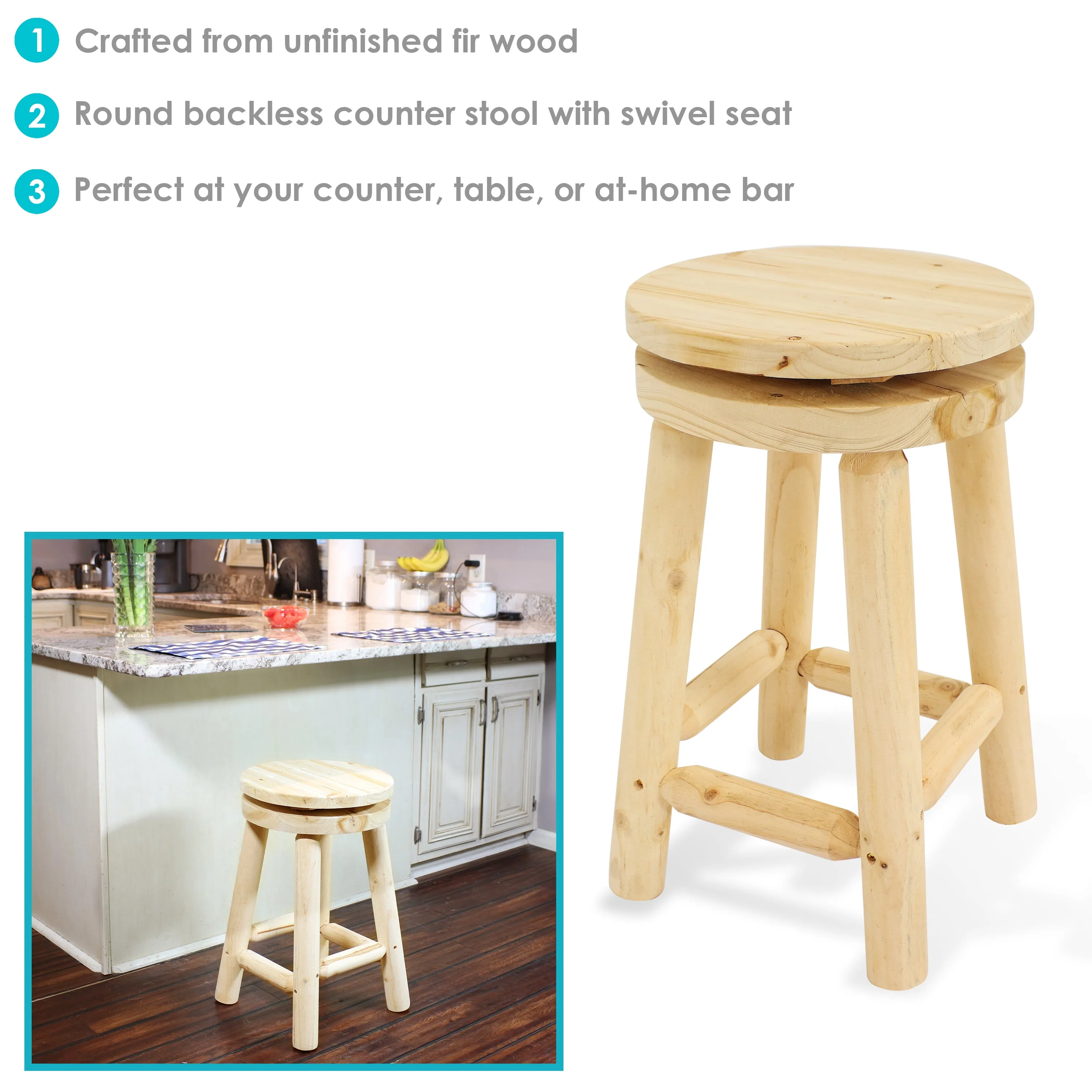 Sunnydaze Backless Wooden Swivel Counter-Height Stool - 23.75" H