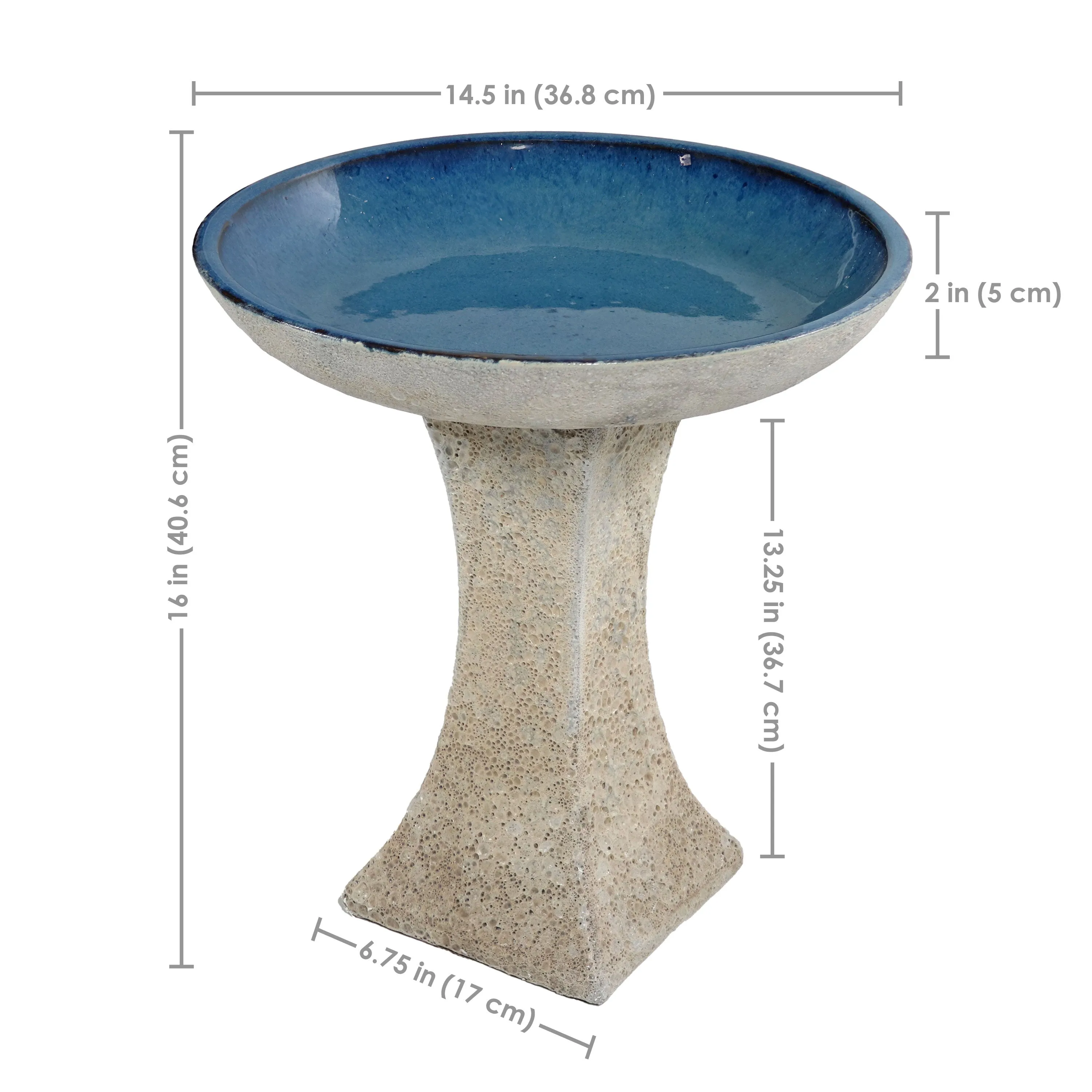 Sunnydaze Nantes Outdoor Ceramic Bird Bath - White Lava Finish - 16" H