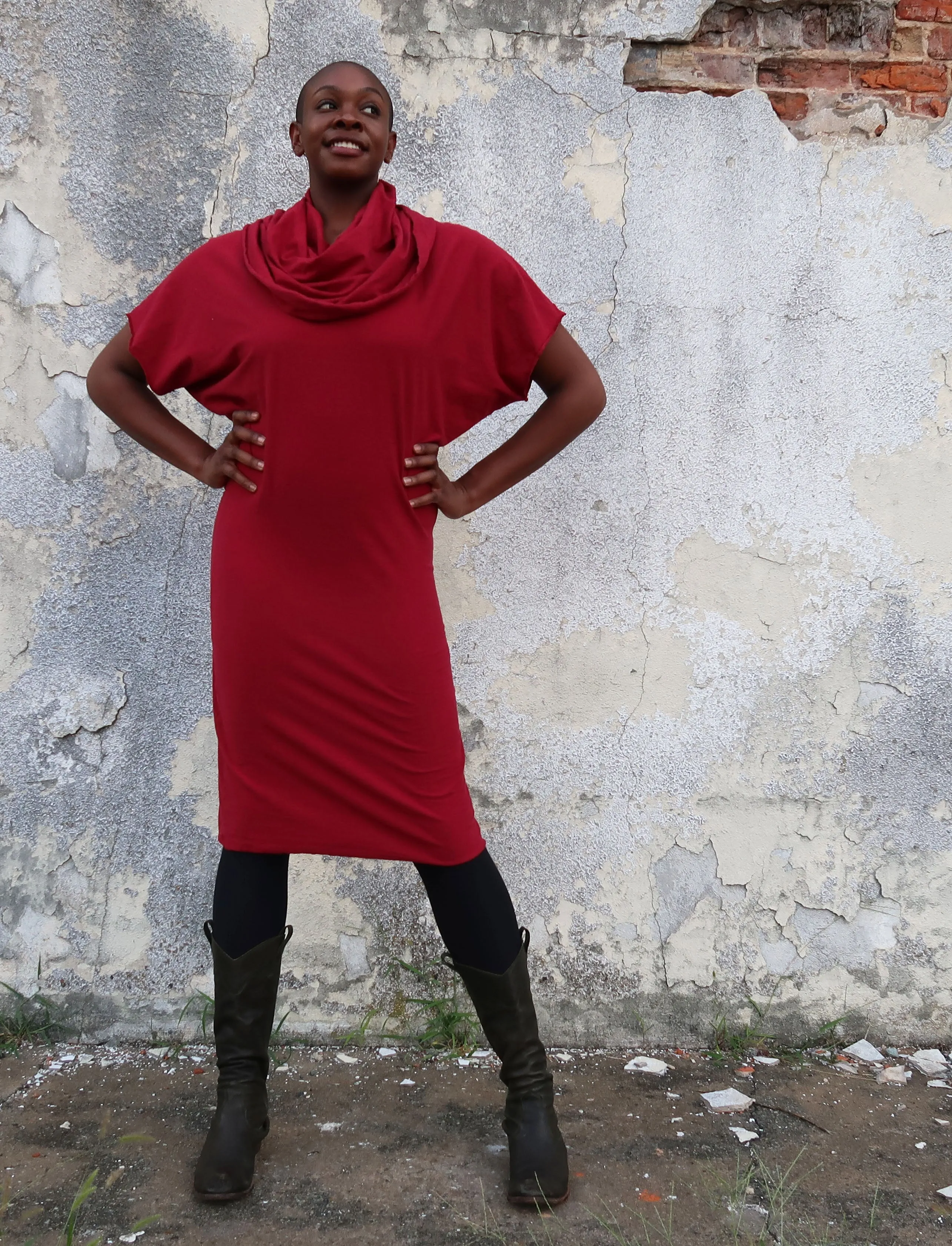 Super Cowl Migration Below Knee Dress