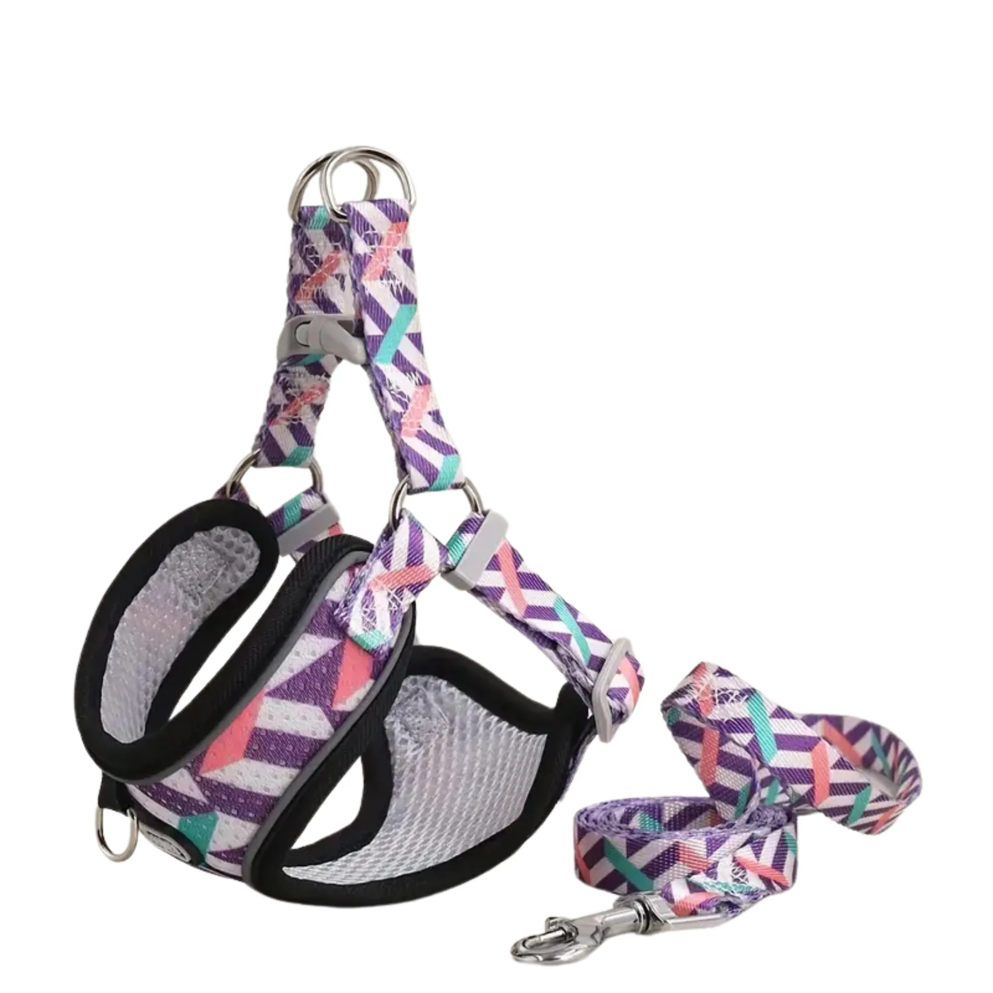 Supet Adjustable Dog Harness and Leash Set (Purple) - Xlarge