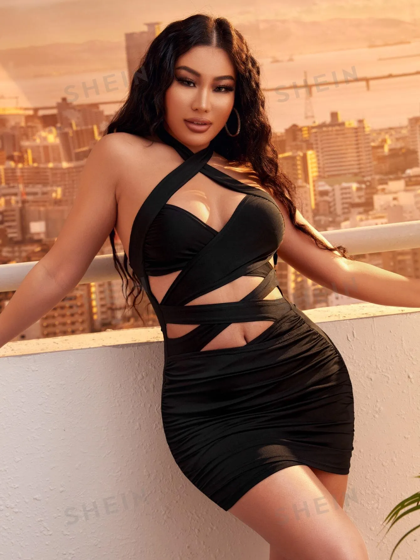 SXY Solid Criss Cross Cut Out Backless Dress
