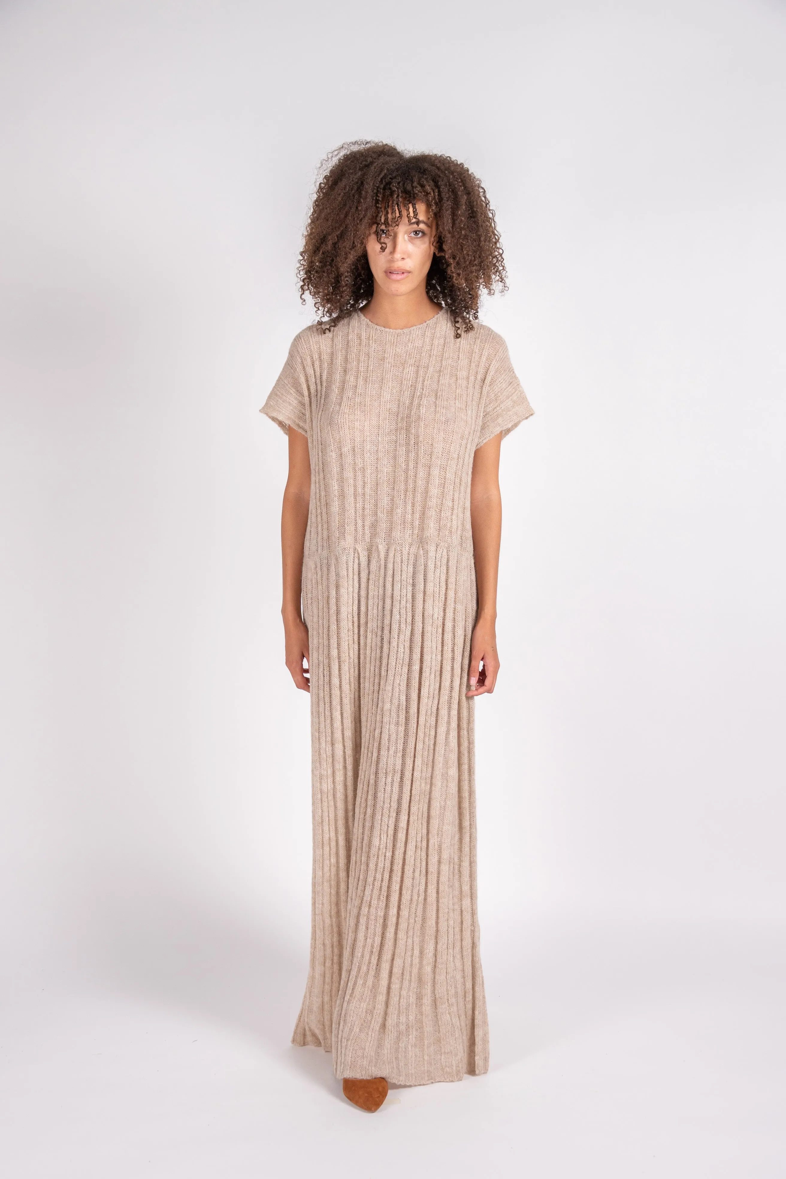 Tate ribbed alpaca dress in latte