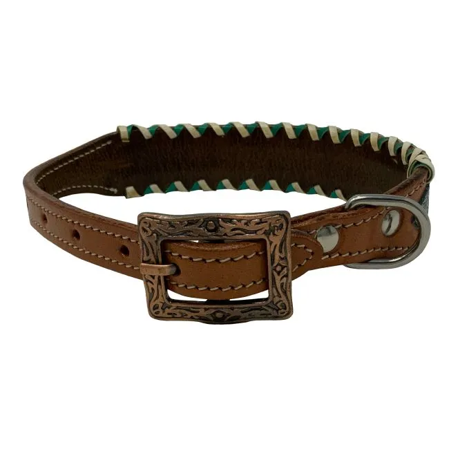 Teal Python Leather Dog Collar