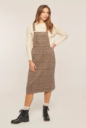 The Amantha Plaid Overall Dress in Brown