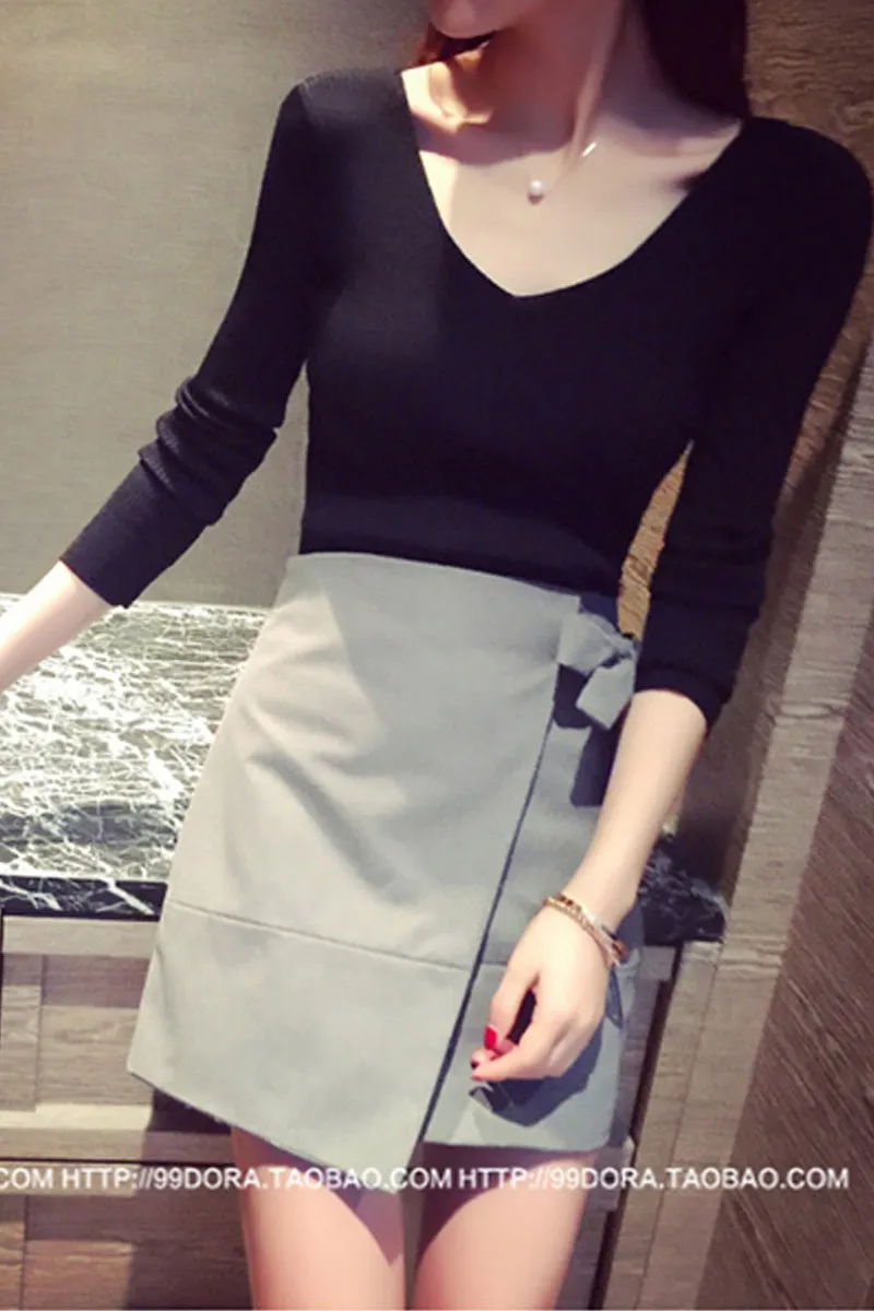 The new spring 2018 v is gotten tight render unlined upper garment sweater black female turtleneck sweater long-sleeved v-neck sexy cultivate one's morality