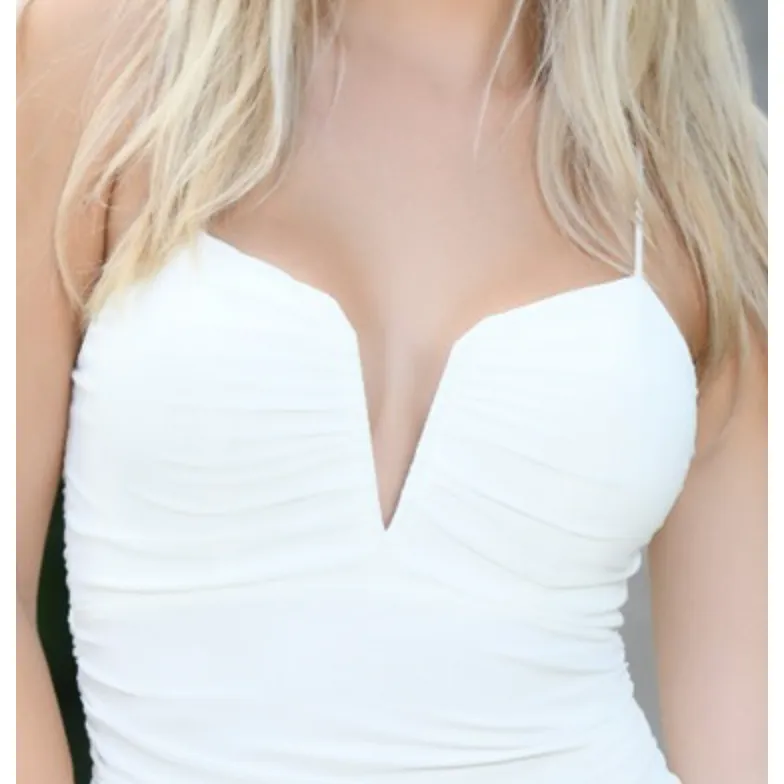 The Whisper White Ruched Bodycon Mini Dress