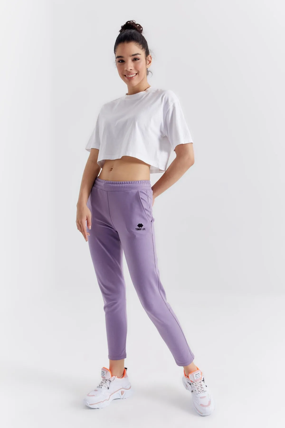 TMY Lilac Zippered Cuffed Pocketed Comfort Fit Women's Sweatpants - 94246 - Motril
