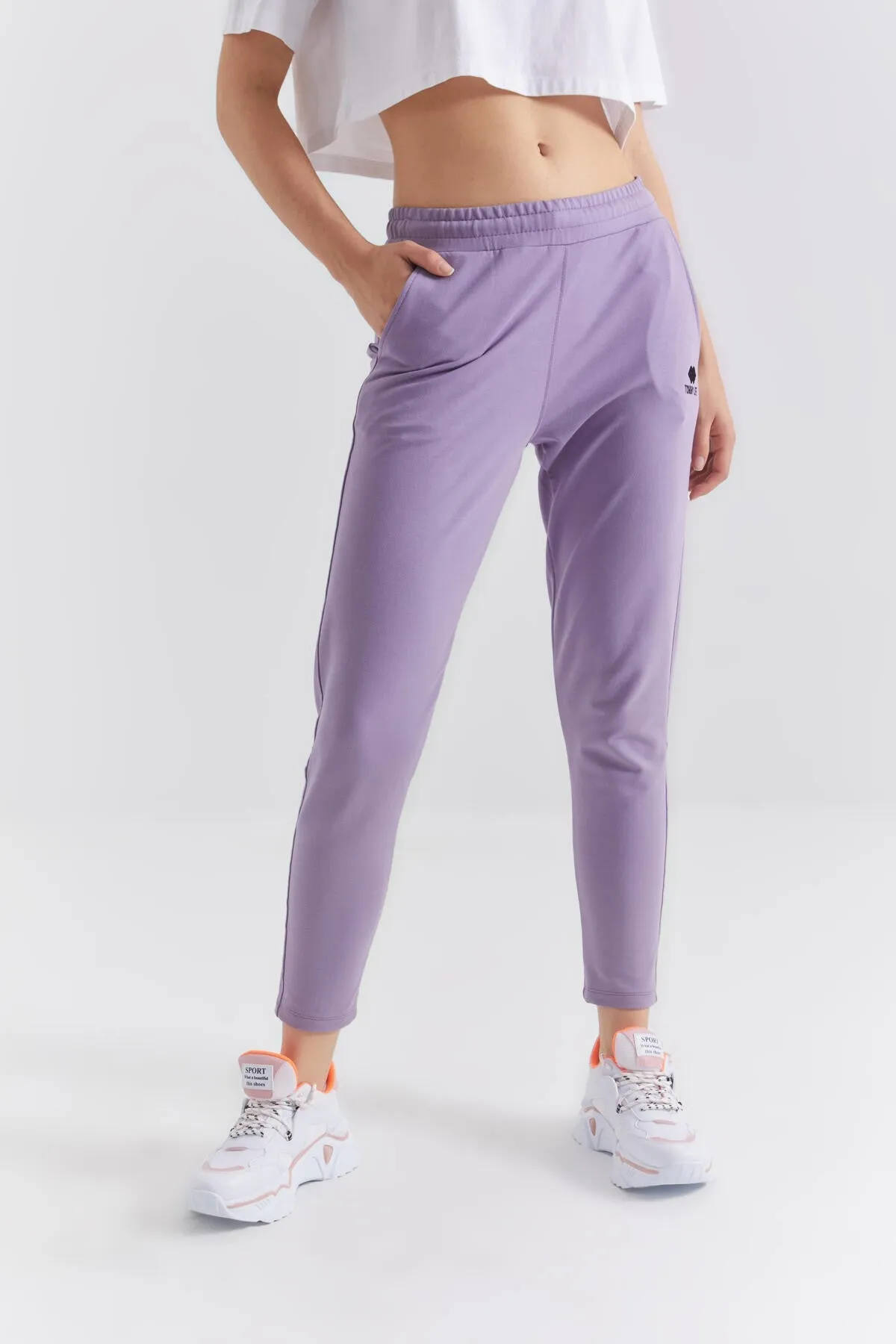 TMY Lilac Zippered Cuffed Pocketed Comfort Fit Women's Sweatpants - 94246 - Motril