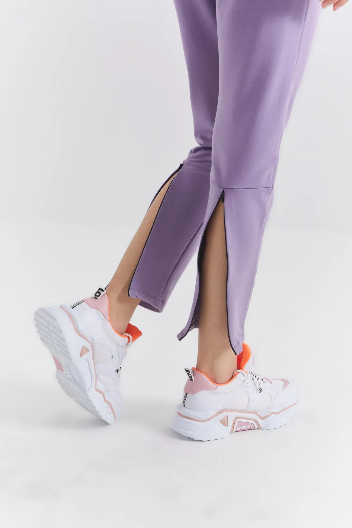 TMY Lilac Zippered Cuffed Pocketed Comfort Fit Women's Sweatpants - 94246 - Motril