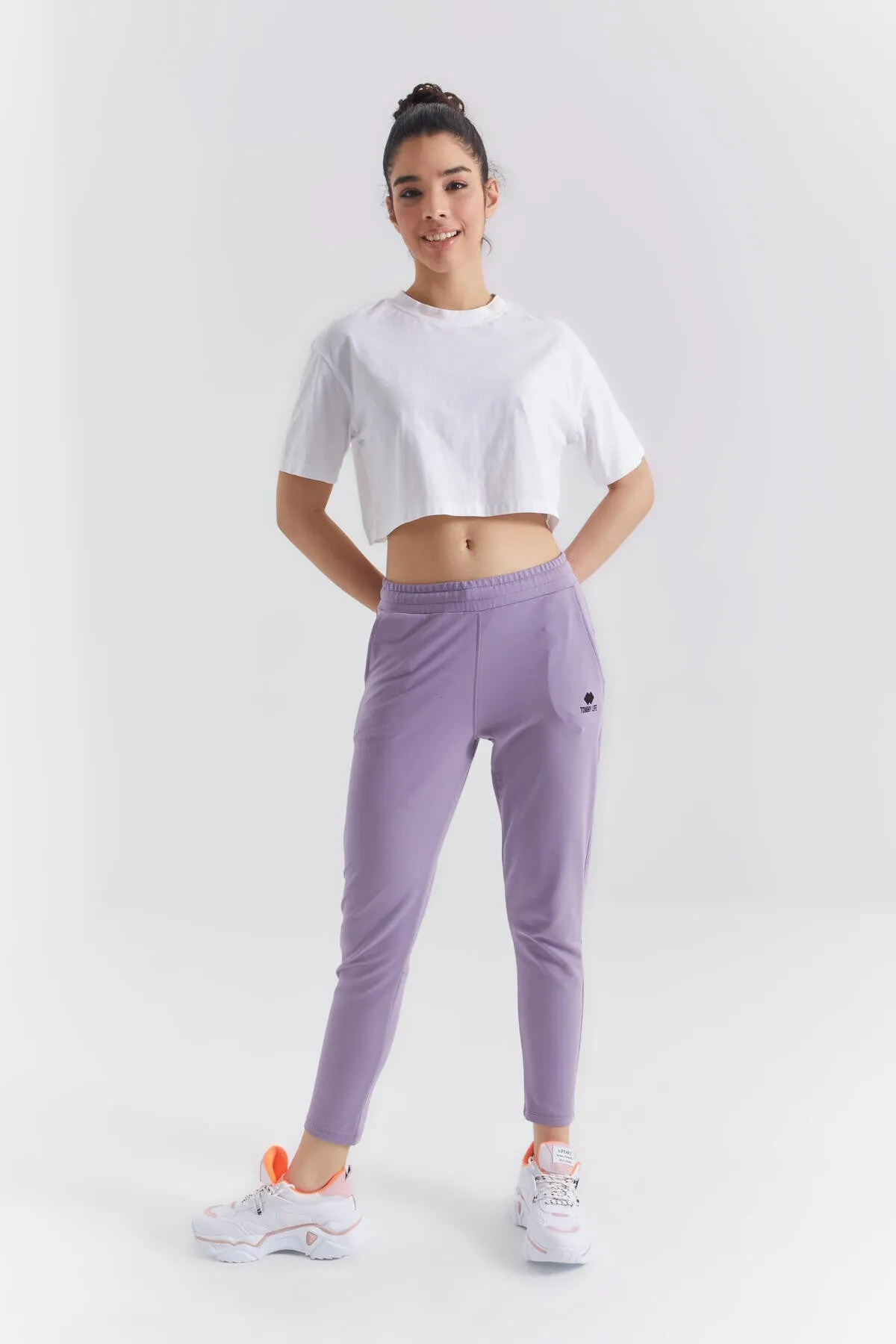 TMY Lilac Zippered Cuffed Pocketed Comfort Fit Women's Sweatpants - 94246 - Motril