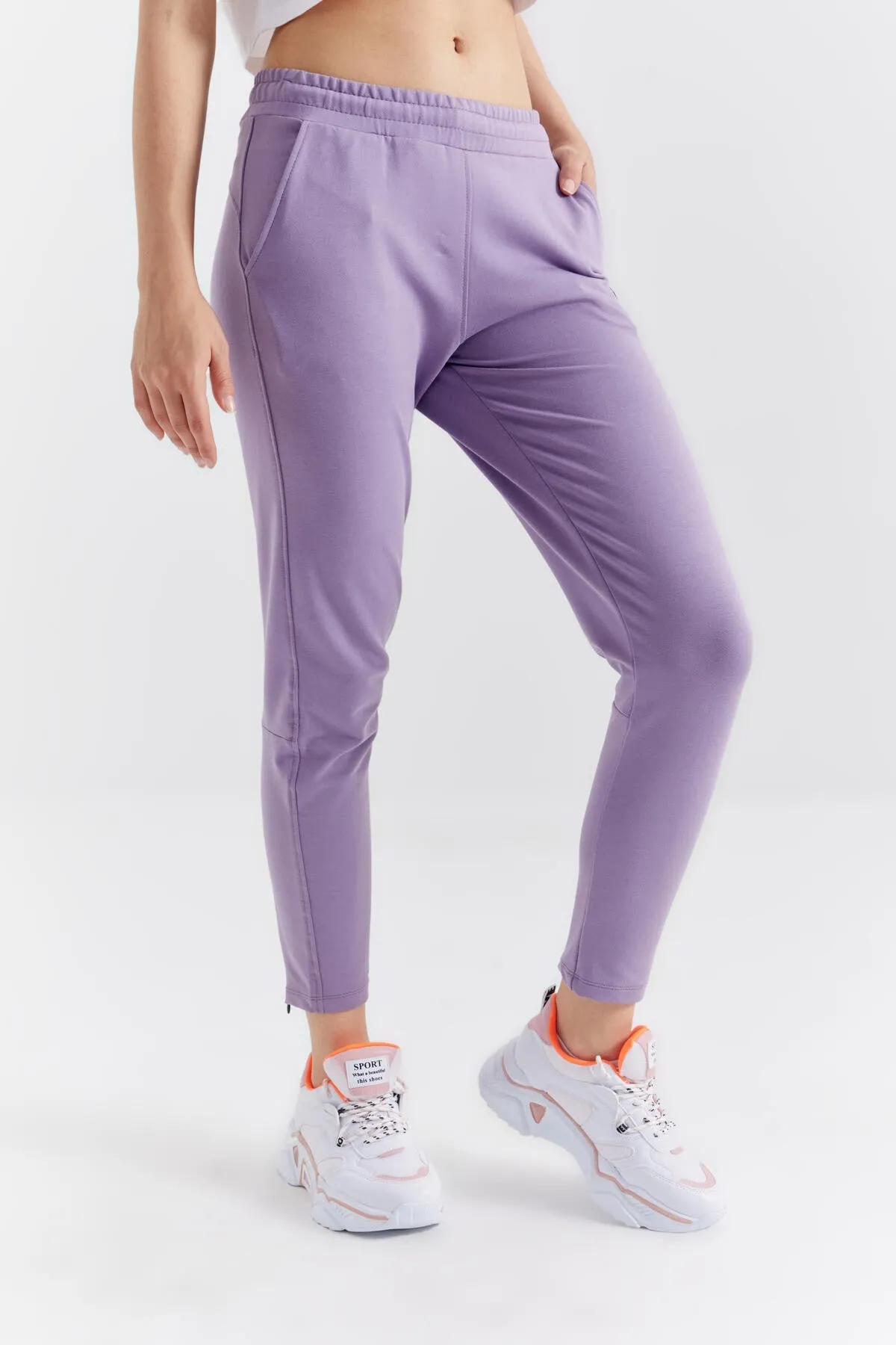 TMY Lilac Zippered Cuffed Pocketed Comfort Fit Women's Sweatpants - 94246 - Motril