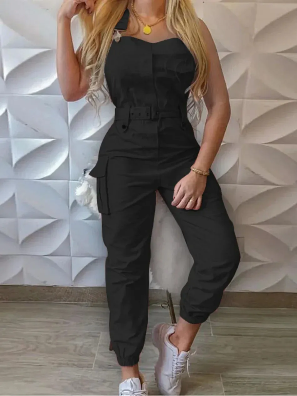 Trendy Jumpsuit - Cargo Overall with Belt