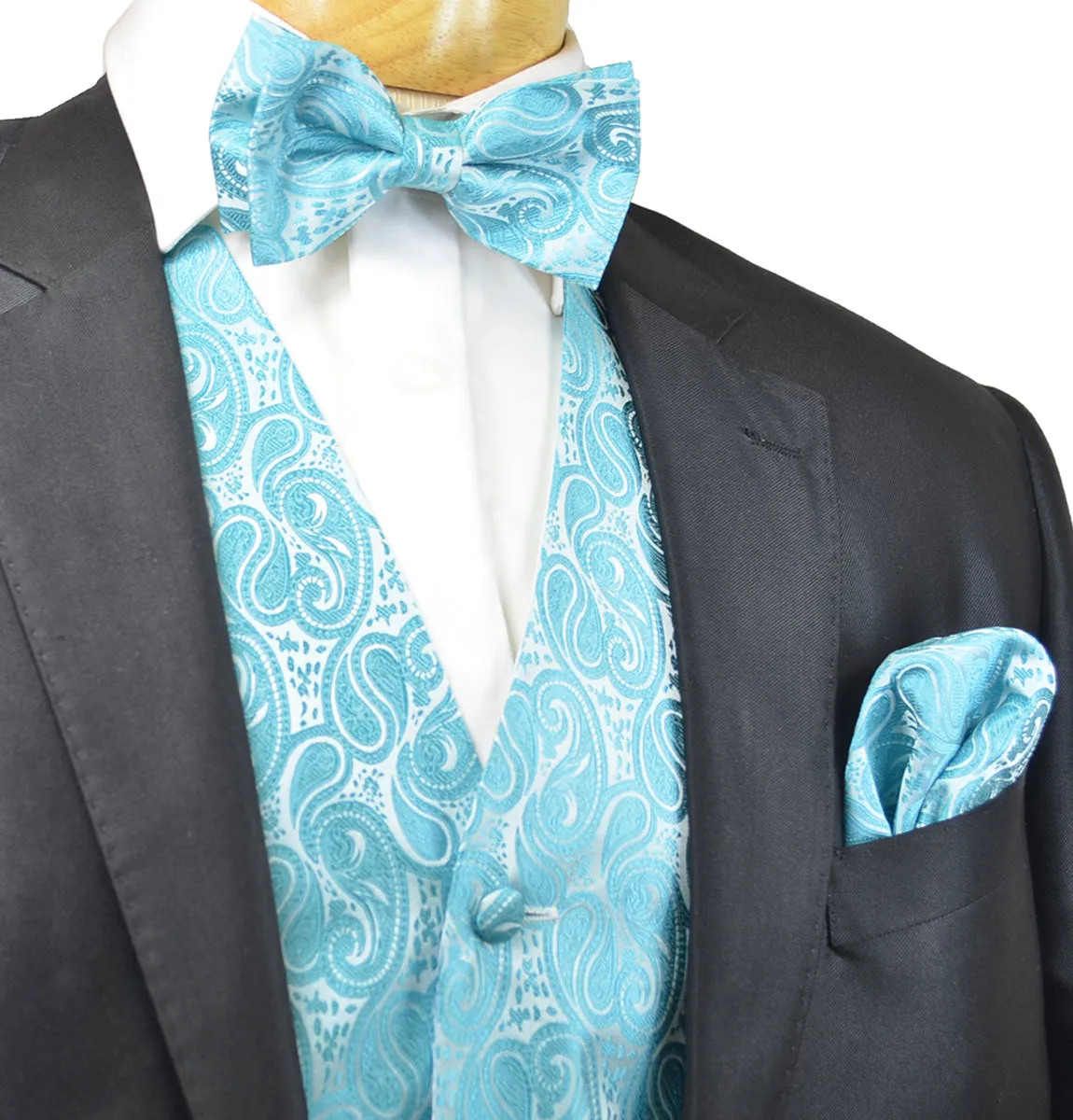 Turquoise Paisley Tuxedo Vest Set