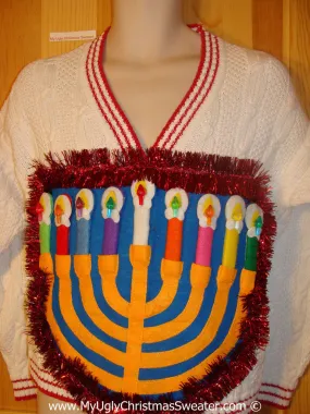 Ugly Christmas Sweater Party Hanukkah Sweater  Menorah (j294)